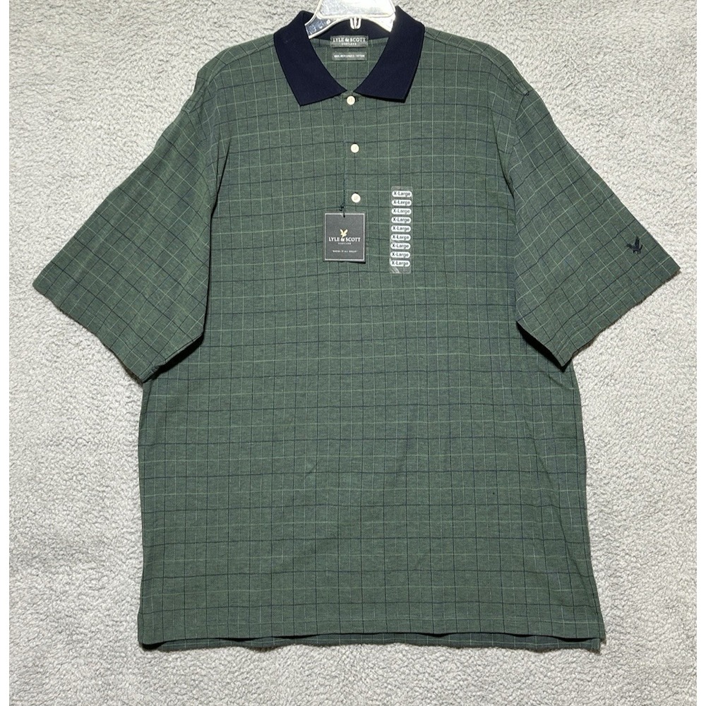 New Lyle & Scott Mens Polo‎ Size XL Mercerized Cotton Scotland Green Plaid